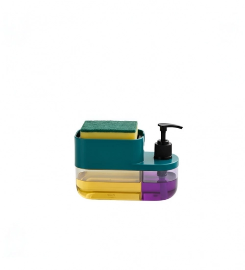 Generic Plastic 3-in-1 Liquid Soap Dispenser with Sponge Soap Holder (Multicolor)
