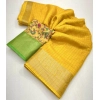 Generic Women's Cotton Blend Checkered Saree With Unstitched Blouse 5.5Mtr (Yellow)