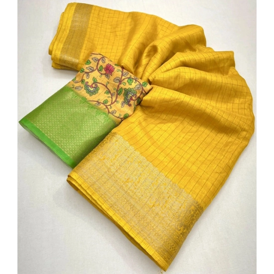 Generic Women's Cotton Blend Checkered Saree With Unstitched Blouse 5.5Mtr (Yellow) Generic Women's Cotton Blend Checkered Saree With Unstitched Blouse 5.5Mtr (Yellow)