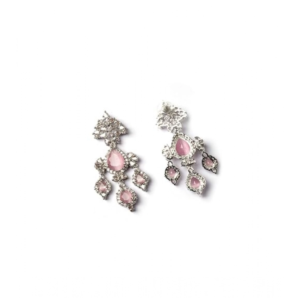 Generic Women's Brass Silver Plated Drop Earrings (Pink) Generic Women's Brass Silver Plated Drop Earrings (Pink)