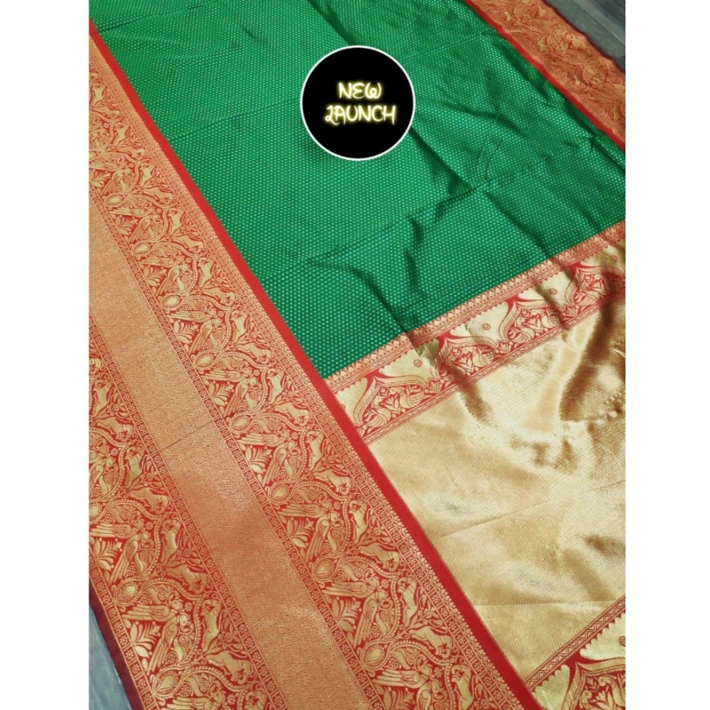 Generic Women's Soft Litchi Silk Jacquard Work Saree With Unstitched Blouse 5.5Mtr (Green)