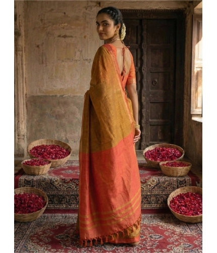 Generic Women's Cotton Printed Saree With Unstitched Blouse 5.5Mtr (Mustrad)