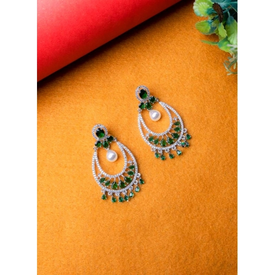Generic Women's Brass Silver Plated Chandbali Earrings (Green) Generic Women's Brass Silver Plated Chandbali Earrings (Green)