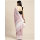 Generic Women's Linen Printed Saree With Unstitched Blouse 5.5Mtr (Purple)