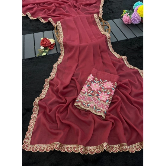Generic Women's Georgette Embellished Saree With Unstitched Blouse 5.5Mtr (Maroon) Generic Women's Georgette Embellished Saree With Unstitched Blouse 5.5Mtr (Maroon)