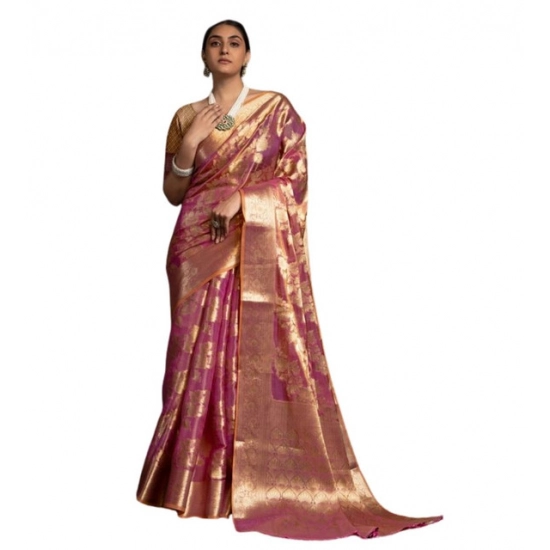 Generic Women's Organza Woven Saree With Unstitched Blouse 5.5Mtr (Purple)