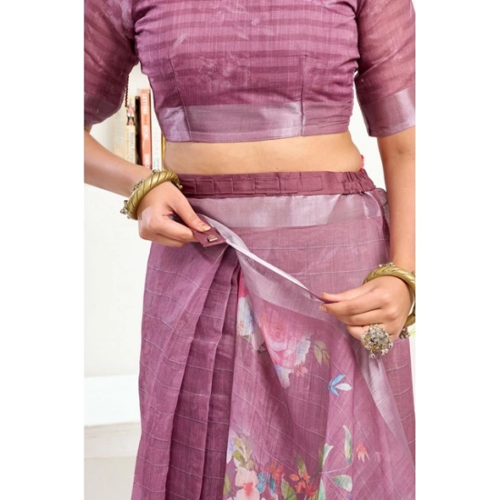 Generic Women's Faux Linen Floral Print Ready to wear Saree With Unstitched Blouse 5.5Mtr (Pink) Generic Women's Faux Linen Floral Print Ready to wear Saree With Unstitched Blouse 5.5Mtr (Pink)
