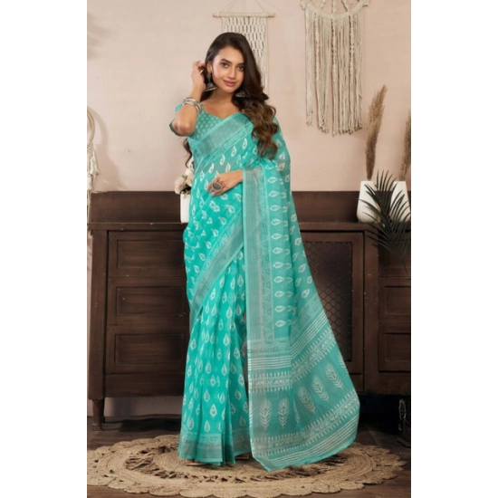Generic Women's Faux Linen Leaf Print Ready to wear Saree With Unstitched Blouse 5.5Mtr (SeaGreen) Generic Women's Faux Linen Leaf Print Ready to wear Saree With Unstitched Blouse 5.5Mtr (SeaGreen)