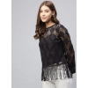 Generic Women's Lace Self Design Short Sleeve Top (Black)