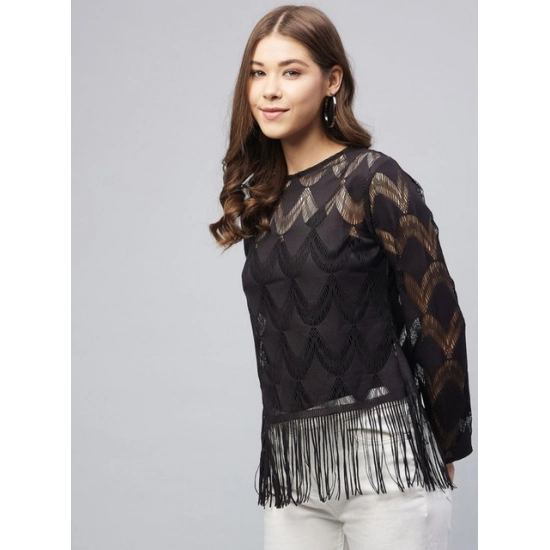 Generic Women's Lace Self Design Short Sleeve Top (Black) Generic Women's Lace Self Design Short Sleeve Top (Black)