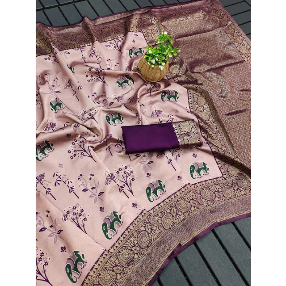 Generic Women's Soft Litchi Silk Jacquard Work Saree With Unstitched Blouse 5.5Mtr (Purple) Generic Women's Soft Litchi Silk Jacquard Work Saree With Unstitched Blouse 5.5Mtr (Purple)