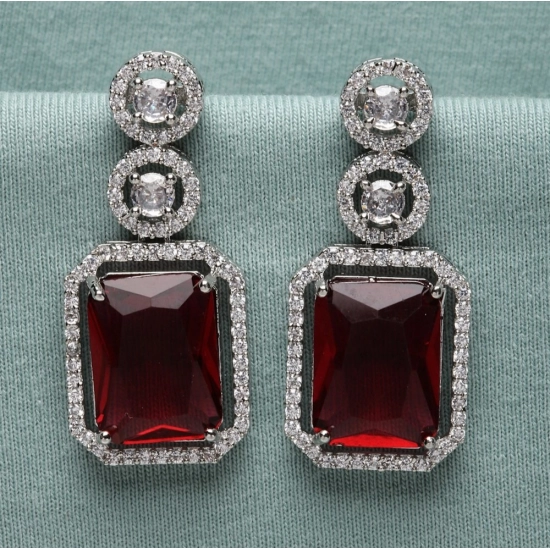 Generic Women's Brass Silver Plated Drop Earrings (Red) Generic Women's Brass Silver Plated Drop Earrings (Red)