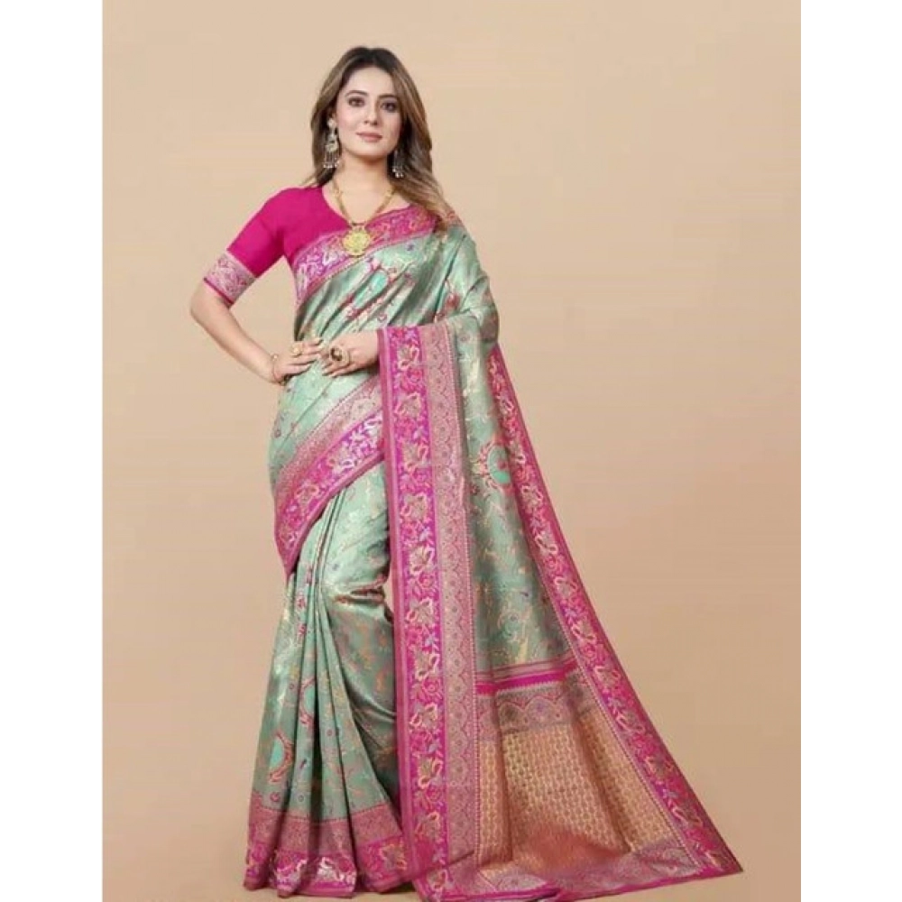 Generic Women's Soft Litchi Silk Jacquard Work Saree With Unstitched Blouse 5.5Mtr (Multicolor) Generic Women's Soft Litchi Silk Jacquard Work Saree With Unstitched Blouse 5.5Mtr (Multicolor)
