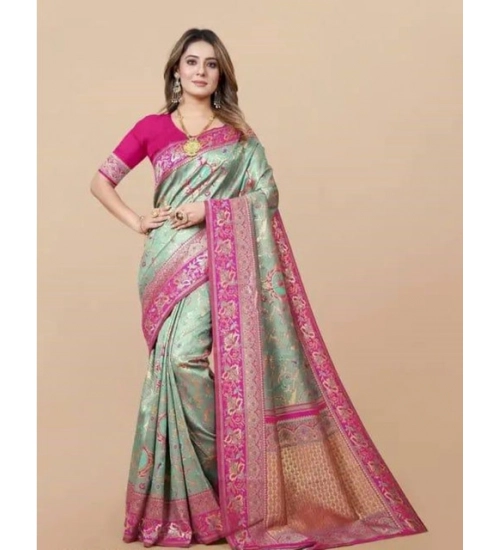 Generic Women's Soft Litchi Silk Jacquard Work Saree With Unstitched Blouse 5.5Mtr (Multicolor)