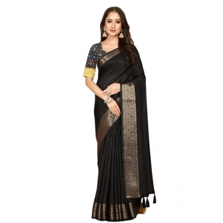 Generic Women's Cotton Blend Checkered Saree With Unstitched Blouse 5.5Mtr (Black) Generic Women's Cotton Blend Checkered Saree With Unstitched Blouse 5.5Mtr (Black)