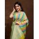 Generic Women's Cotton Blended Printed Saree With Unstitched Blouse 5.5Mtr (Pista)