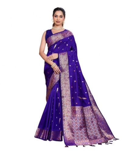 Generic Women's Jacquard Woven Saree With Unstitched Blouse 5.5Mtr (Blue)