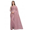 Generic Women's Net Self Design Saree With Unstitched Blouse 5.5Mtr (Light Brown)