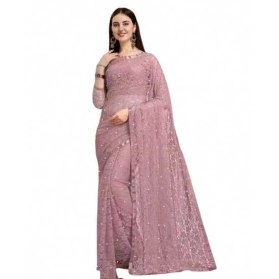 Generic Women's Net Self Design Saree With Unstitched Blouse 5.5Mtr (Light Brown) Generic Women's Net Self Design Saree With Unstitched Blouse 5.5Mtr (Light Brown)