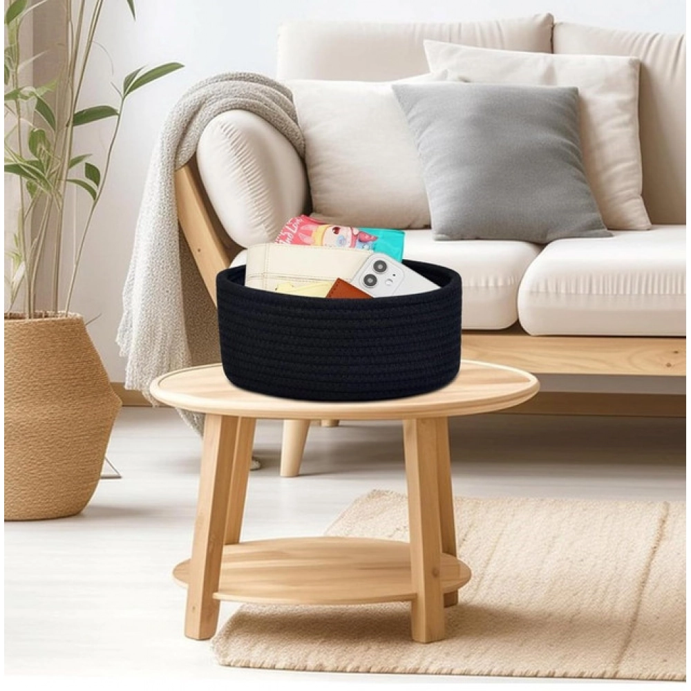 Generic Cotton 8x3 Inch Round 1 Pcs Bedside Organizer With Out Lid (Black)