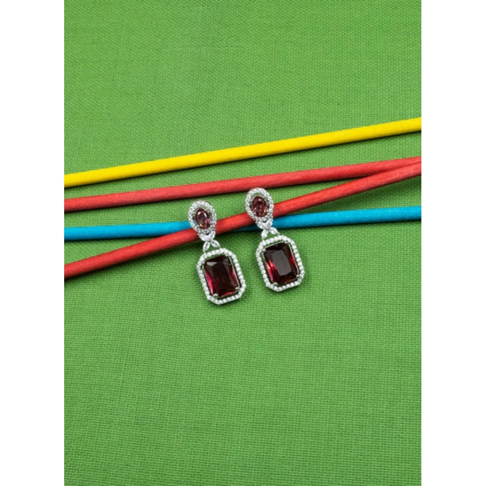 Generic Women's Brass Silver Plated Drop Earrings (Red)
