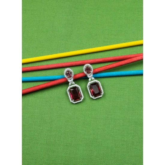 Generic Women's Brass Silver Plated Drop Earrings (Red) Generic Women's Brass Silver Plated Drop Earrings (Red)
