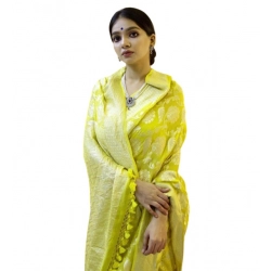 Generic Women's Soft Litchi Silk Jacquard Work Saree With Unstitched Blouse 5.5Mtr (Light Green)