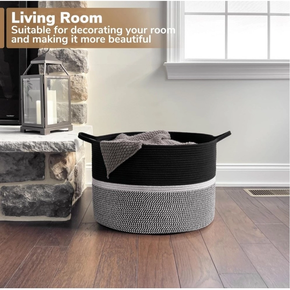 Generic Cotton Dori 16x14 Inch Storage Basket For Clothes With Out Lid (Black-Black-White) Generic Cotton Dori 16x14 Inch Storage Basket For Clothes With Out Lid (Black-Black-White)