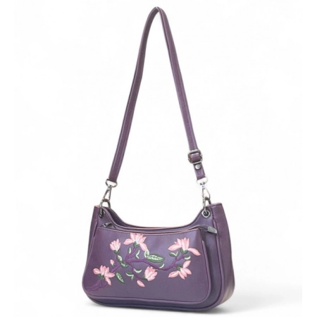 Generic Women's Polyurethane Floral Embroidered Crossbody Sling Bag with Adjustable &amp; Removable Strap (Purple)
