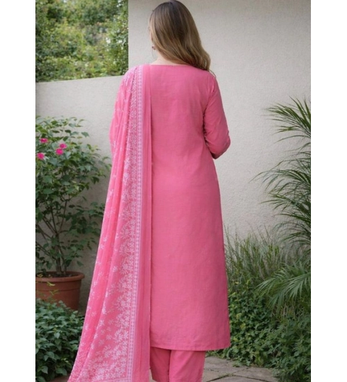Generic Women's Chanderi Silk Ethnic Motif Round 3/4th Sleeve Kurti With Pant Dupatta Set (Pink) Generic Women's Chanderi Silk Ethnic Motif Round 3/4th Sleeve Kurti With Pant Dupatta Set (Pink)