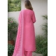 Generic Women's Chanderi Silk Ethnic Motif Round 3/4th Sleeve Kurti With Pant Dupatta Set (Pink)