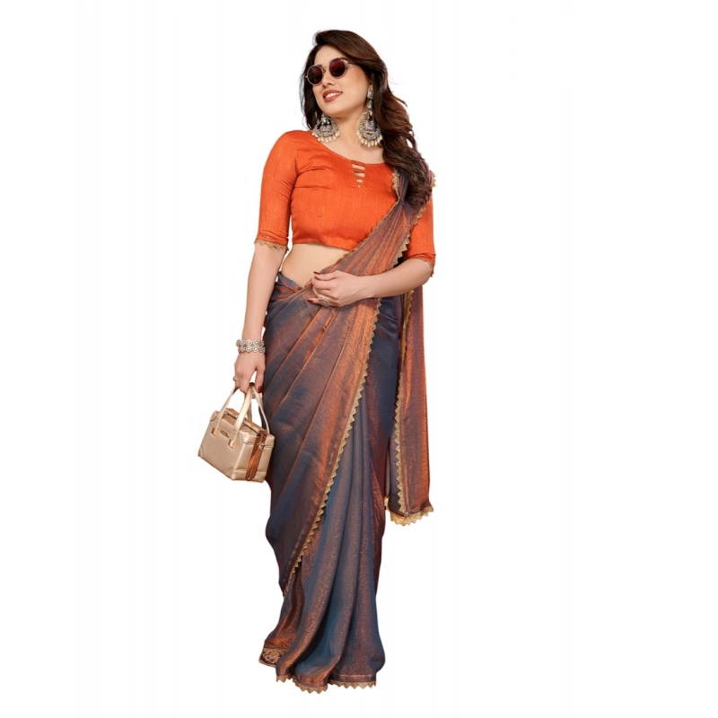Women's Georgette Printed Saree With Unstitched Blouse 5.5Mtr (Orange)