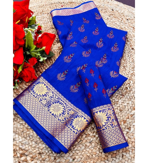 Generic Women's Digital Dolla Silk Printed Saree With Unstitched Blouse 5.5Mtr (Blue)