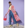 Generic Women's Polyester Floral Long Sleeves Shrug (Pink-Coral)