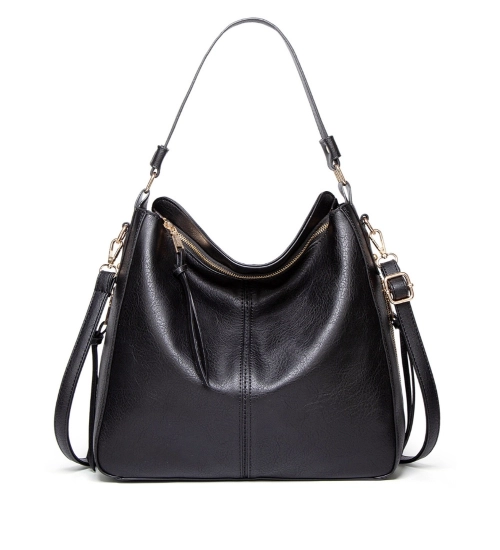 Generic Women's PU Leather Zipper Handbag (Black)