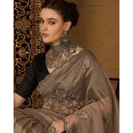 Generic Women's Viscose Silk Embroidered Saree With Unstitched Blouse 5.5Mtr (Brown) Generic Women's Viscose Silk Embroidered Saree With Unstitched Blouse 5.5Mtr (Brown)