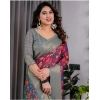 Generic Women's Linen  Printed Saree With Unstitched Blouse 5.5Mtr (Purple)