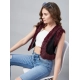 Generic Women's Denim And Fur Solid Sleeveless Shrug (Black - Maroon)
