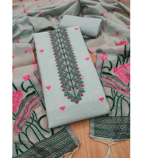 Generic Women's Banarasi Silk Printed Unstitched Salwar Suit Material With Dupatta (Grey, 3Mtrs)
