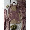 Generic Women's Silk Embroidered 3/4th Sleeve Round Kurti With Sharara Pant and Dupatta Set (Purple)