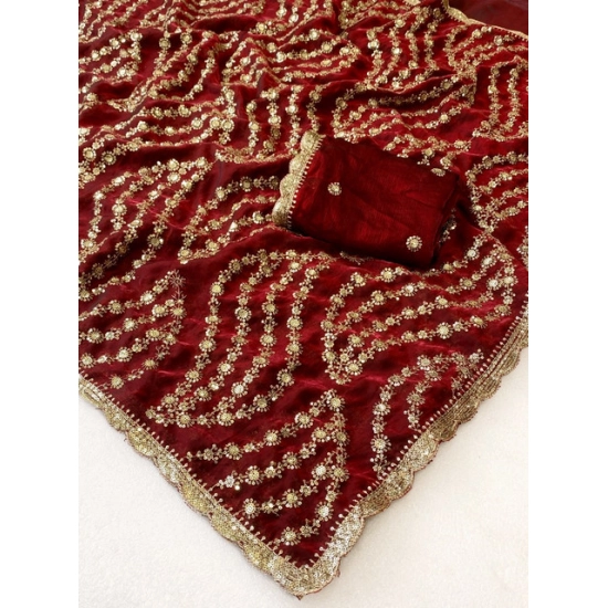 Generic Women's Satin Embellished Saree With Unstitched Blouse 5.5Mtr (Maroon) Generic Women's Satin Embellished Saree With Unstitched Blouse 5.5Mtr (Maroon)