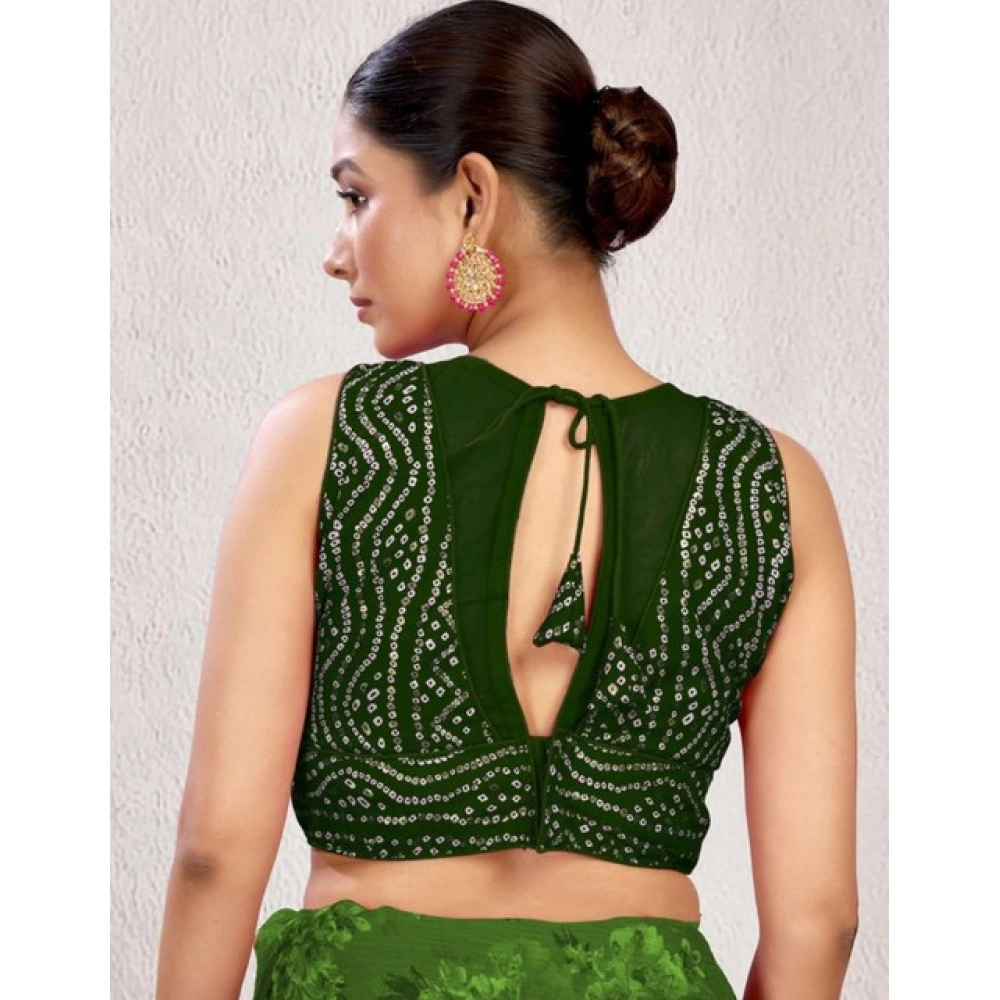 Women's Rayon Cotton Bandhani Printed Halter Neck Non Padded Blouse (Green 38 Ready (Alterable up to 42)