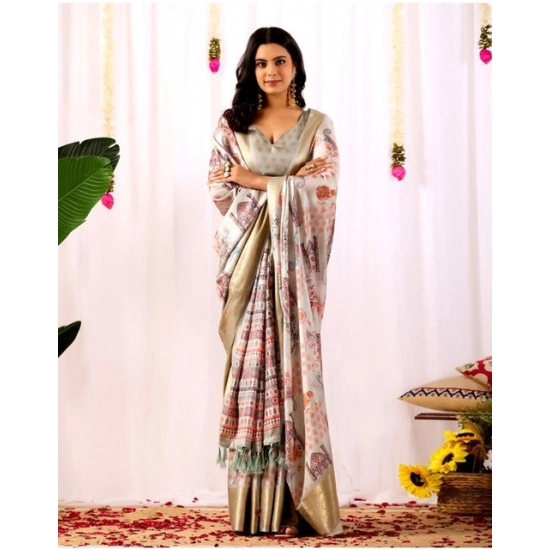 Generic Women's Faux_Silk Printed Saree With Unstitched Blouse 5.5Mtr (Grey)