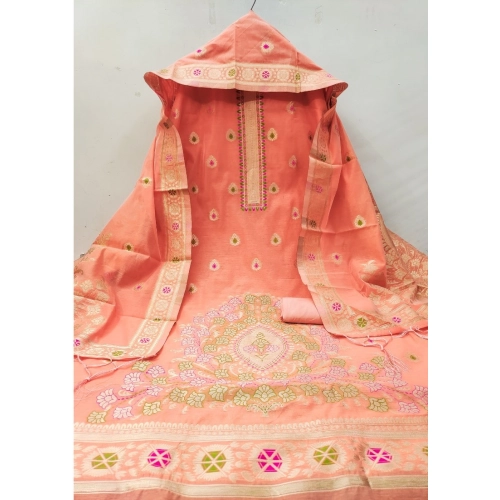 Women's Banarasi Silk Printed Unstitched Salwar Suit Material With Dupatta (Peach, 3Mtrs) Women's Banarasi Silk Printed Unstitched Salwar Suit Material With Dupatta (Peach, 3Mtrs)
