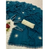 Generic Women's Chiffon Butti Dotted Saree With Unstitched Blouse 5.5Mtr (Blue)