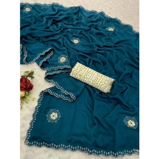 Generic Women's Chiffon Butti Dotted Saree With Unstitched Blouse 5.5Mtr (Blue)