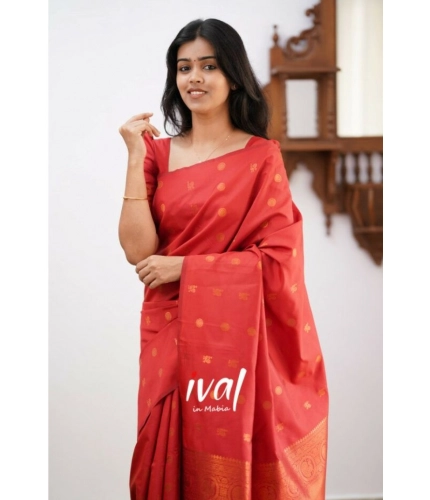 Generic Women's Soft Lichi Silk Printed Saree With Unstitched Blouse 5.5Mtr (Red)