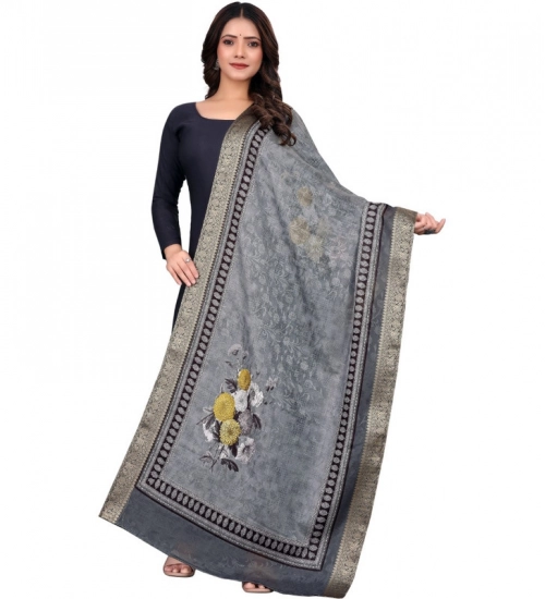 Generic Women's chanderi silk  Printed Dupatta (Gray, Length: 2 Mtr)