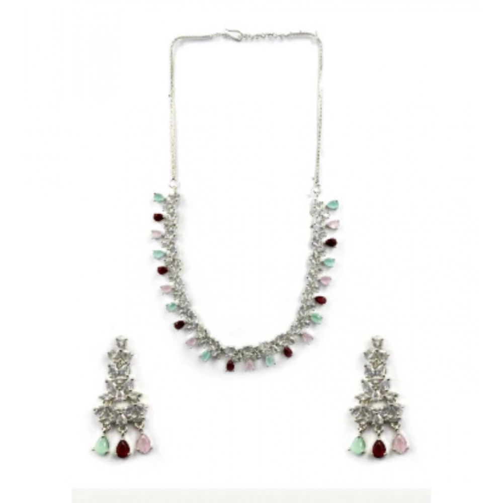Generic Women's Brass Silver Plated Necklace set (Multicolor)