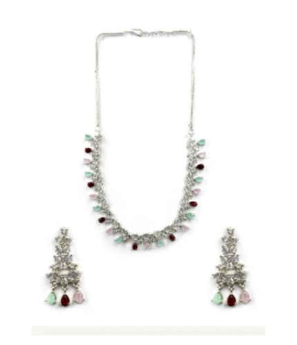 Generic Women's Brass Silver Plated Necklace set (Multicolor)